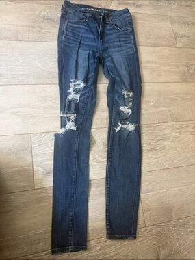 American Eagle Outfitters Dark Blue Ripped Skinny Jeans